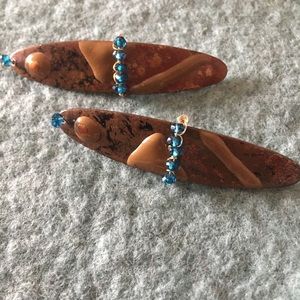 Enameled copper OOAK hair pins with Apatite stones